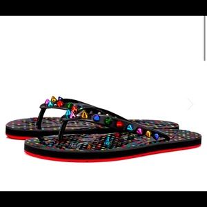Christian Loubi Slip Spikes Woman Size 39 Black with rainbow